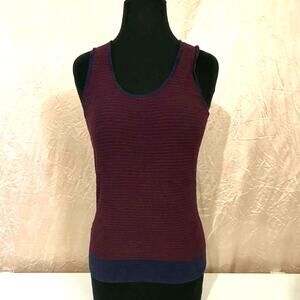 Loft Maroon and Navy Striped Stretchy Tank Top - Small
